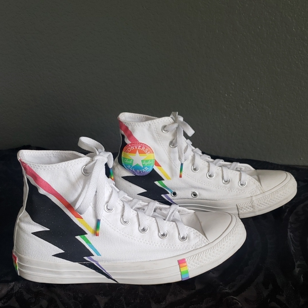 CONVERSE Love Wins Pride Anniversary Rainbow Glitter Lightning Bolt Hightops 8 - Picture 6 of 9